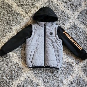 Brand New Without Tag Timberland Black and Gray Quilted Hoodie Jacket